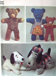 6062 SIMPLICITY  24'',19'' BEARS, APRONS, 22'', 16'' DOG, HAT 73 PATTERN UNCUT